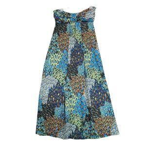 Vintage Y2K Hypnotized Blue Peacock Boho Strapless Maxi Dress L Festival Resort